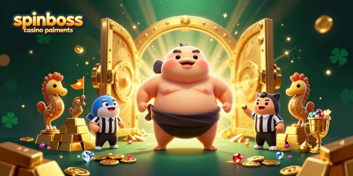 Découvrez les paiements SpinBoss casino, avec des personnages animés joyeux dans une illustration captivante.