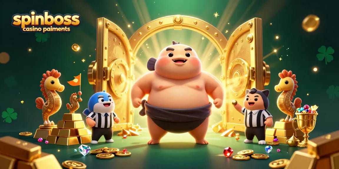 Découvrez les paiements SpinBoss casino, avec des personnages animés joyeux dans une illustration captivante.