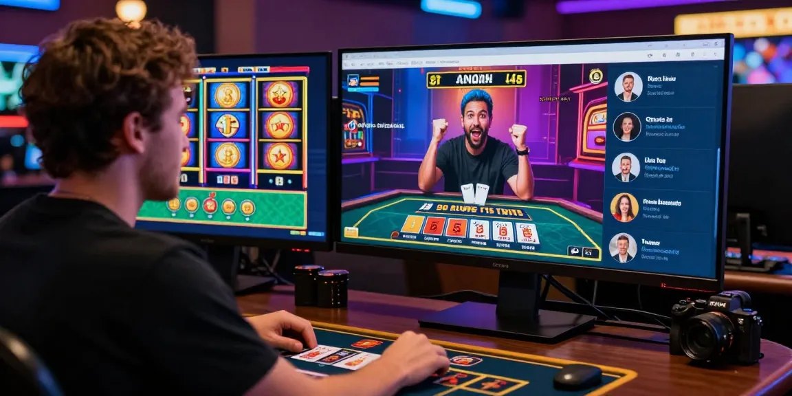Casino en ligne retrait instantané : joueur célébrant une victoire en jouant sur un ordinateur, mettant en avant des paiements rapides.