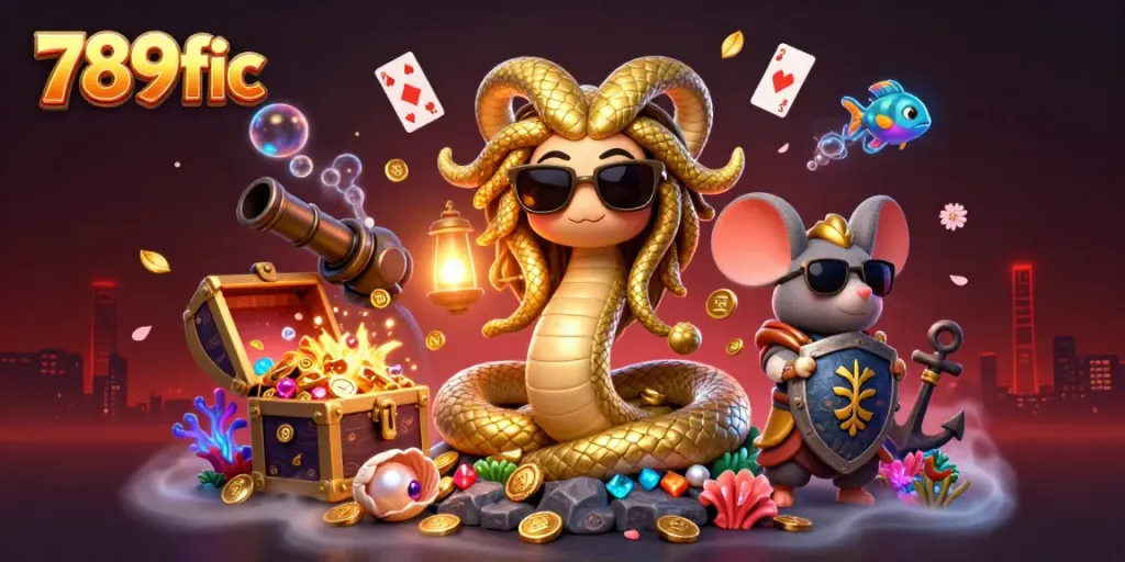 Engage in thrilling gameplay at 789fic with a vibrant 3D casino scene featuring unique characters.
