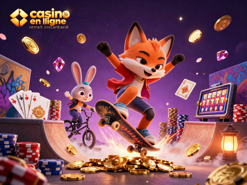 Gagnez des gains rapides avec casino en ligne retrait instantané illustré par des personnages 3D dynamiques.