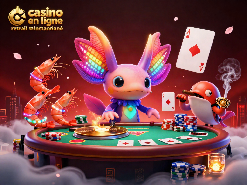 Expérimentez le casino en ligne retrait instantané avec des gains affichés sur une table de poker animée.