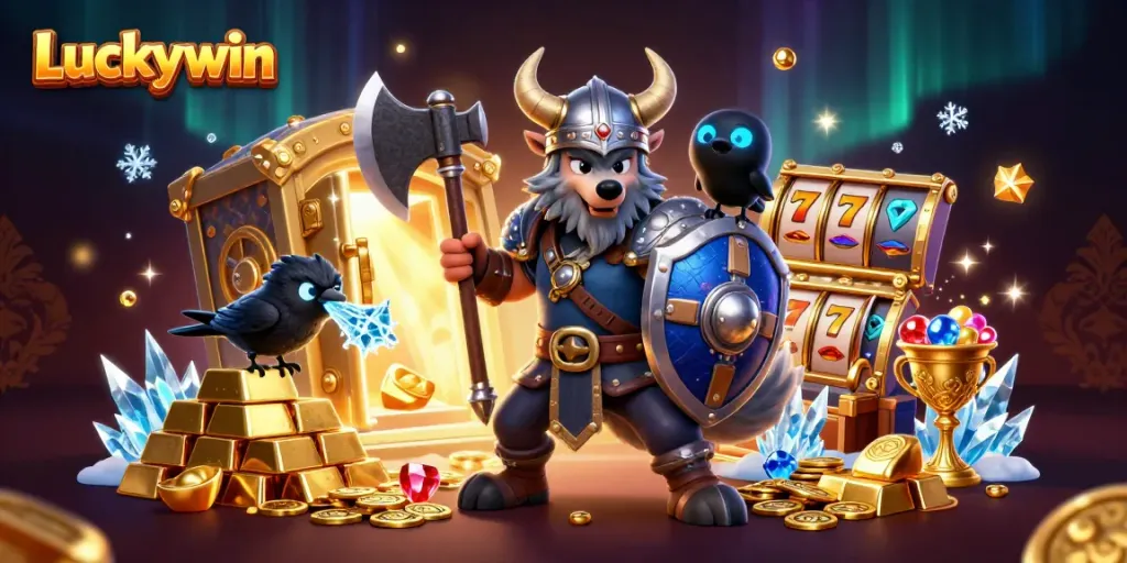 Engage in thrilling gaming at Luckywin with a dynamic Viking scene full of treasures.
