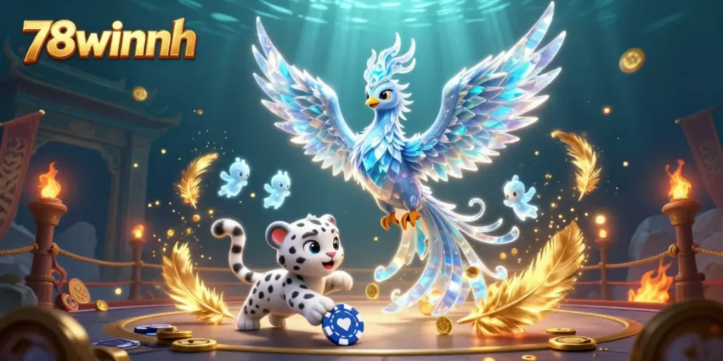 Experience immersive action at 78winnh with a vibrant 3D scene featuring characters and casino elements.