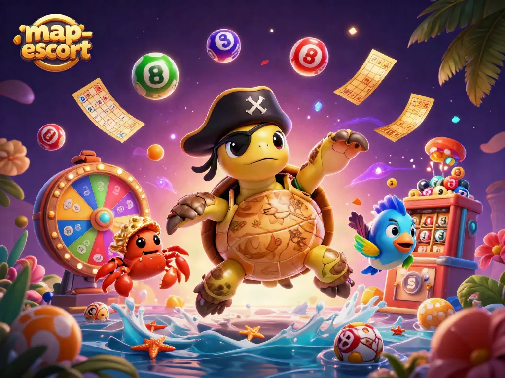 Engage with map-escort themed lottery elements featuring vibrant characters and dynamic casino imagery.