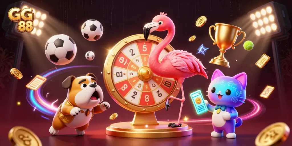 Engage in thrilling gameplay at GG 88 with vibrant characters and dynamic gambling elements.