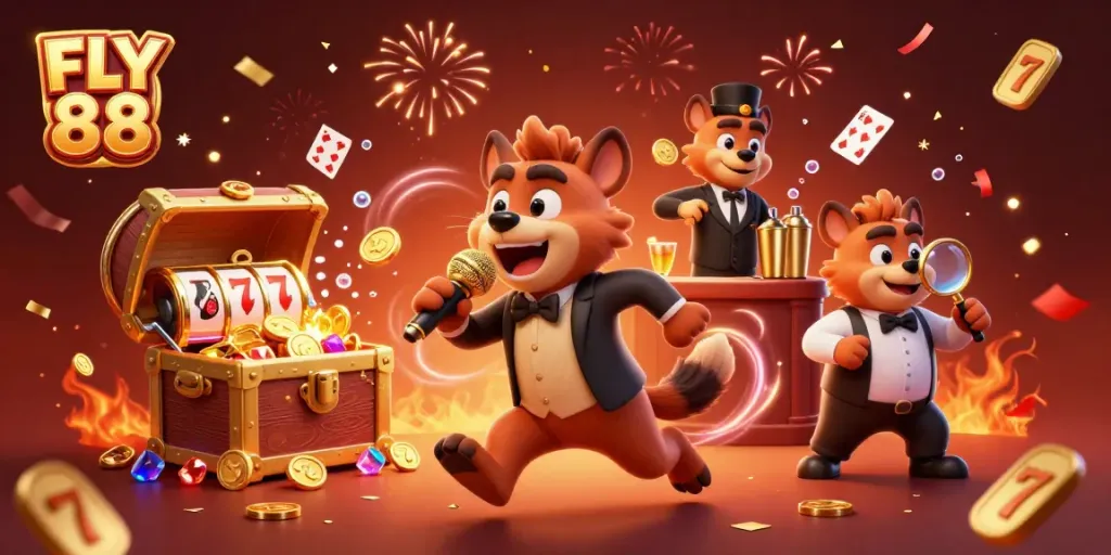 Join the fun at FLY 88's dynamic comedy casino where hyenas entertain and slots sparkle.