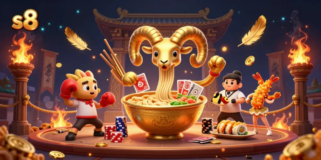 Engage with the vibrant scene of s 8 casino action featuring a ramen bowl dealer and lively cheerleaders.